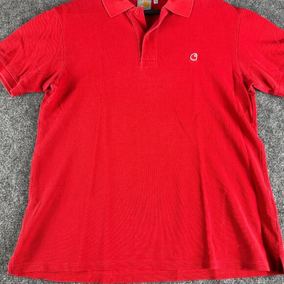 Carhartt Polo Shirt Mens Medium Red Cotton Short Sleeve Split Hem Logo Split Hem - Picture 2 of 9